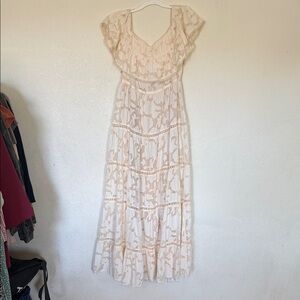 Bohemian Cream Lace Tiered Maxi Dress